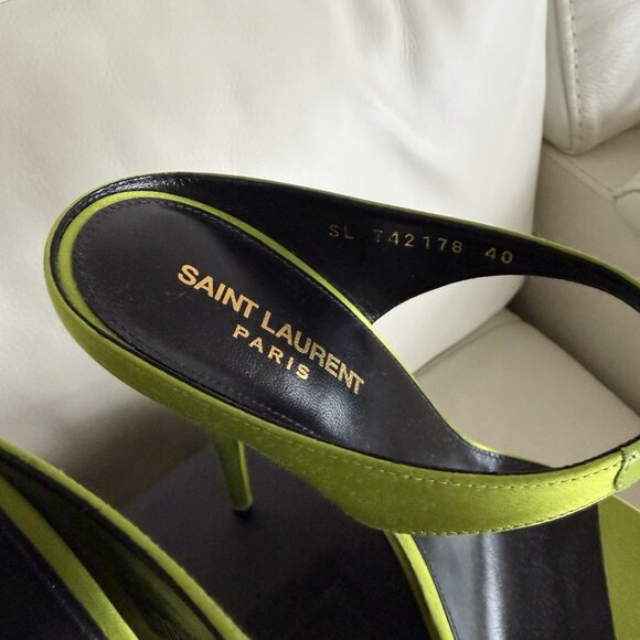 NEW SAINT LAURENT Dive Sandal Heels Pea Green SZ 40 - Picture 5 of 9